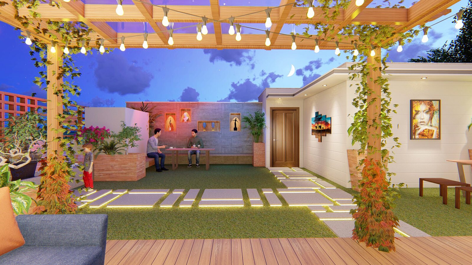 3D render of a terrace garden design for a Delhi NCR property (3)