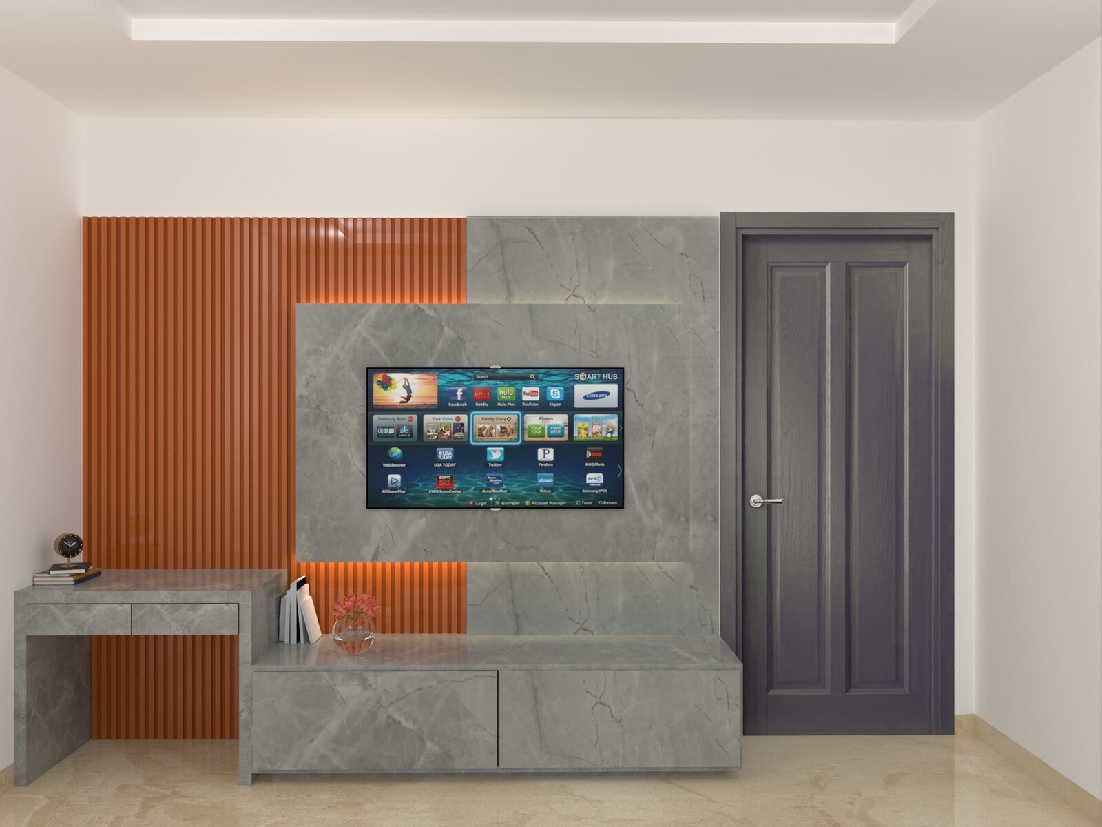 Custom TV unit and wall panel design in a Delhi home interior (1)