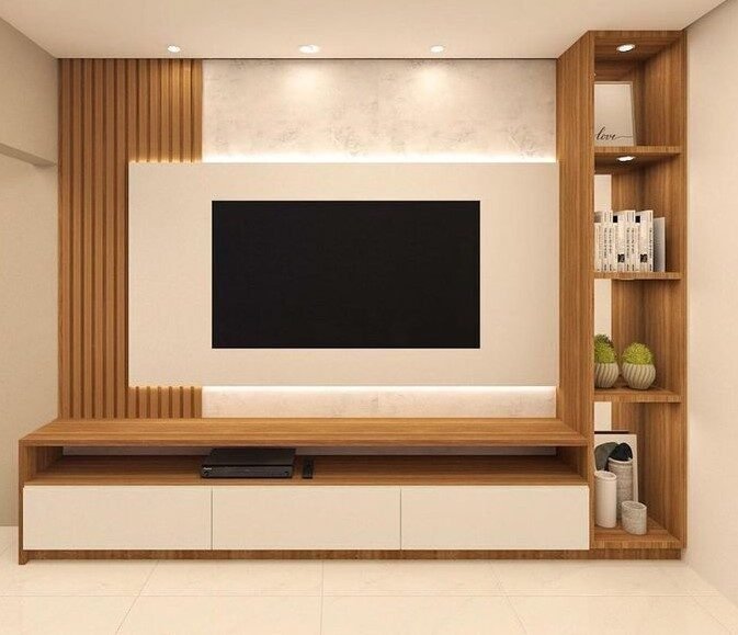 Custom TV unit and wall panel design in a Delhi home interior (3)