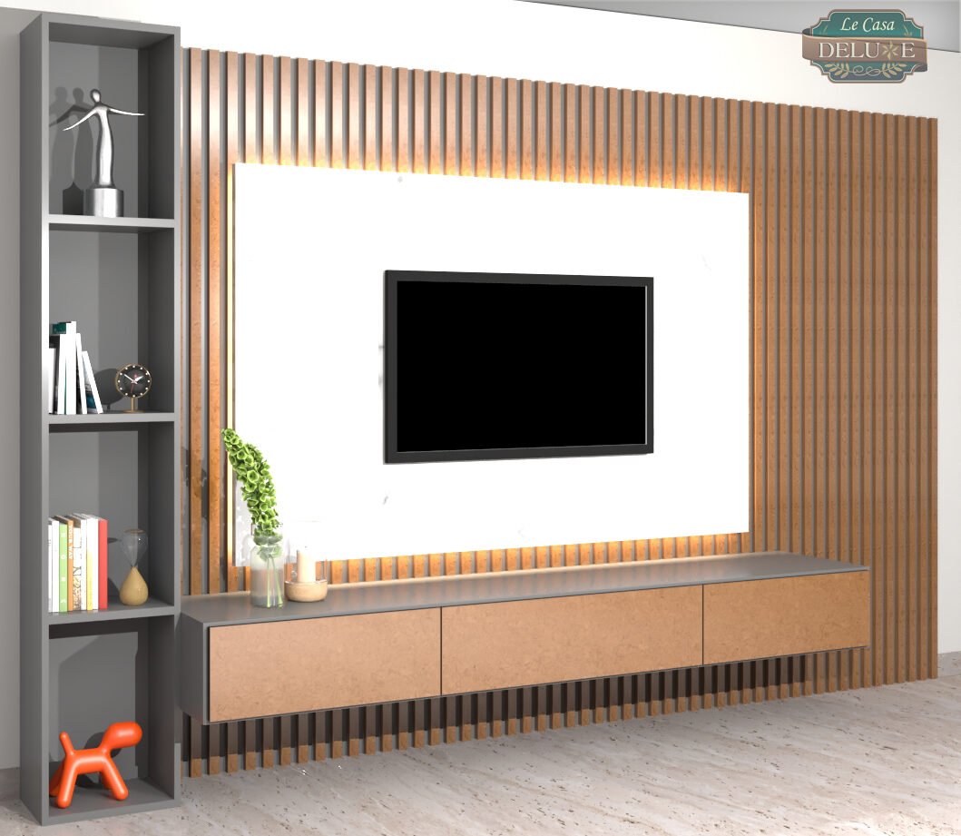 Custom TV unit and wall panel design in a Delhi home interior (4)