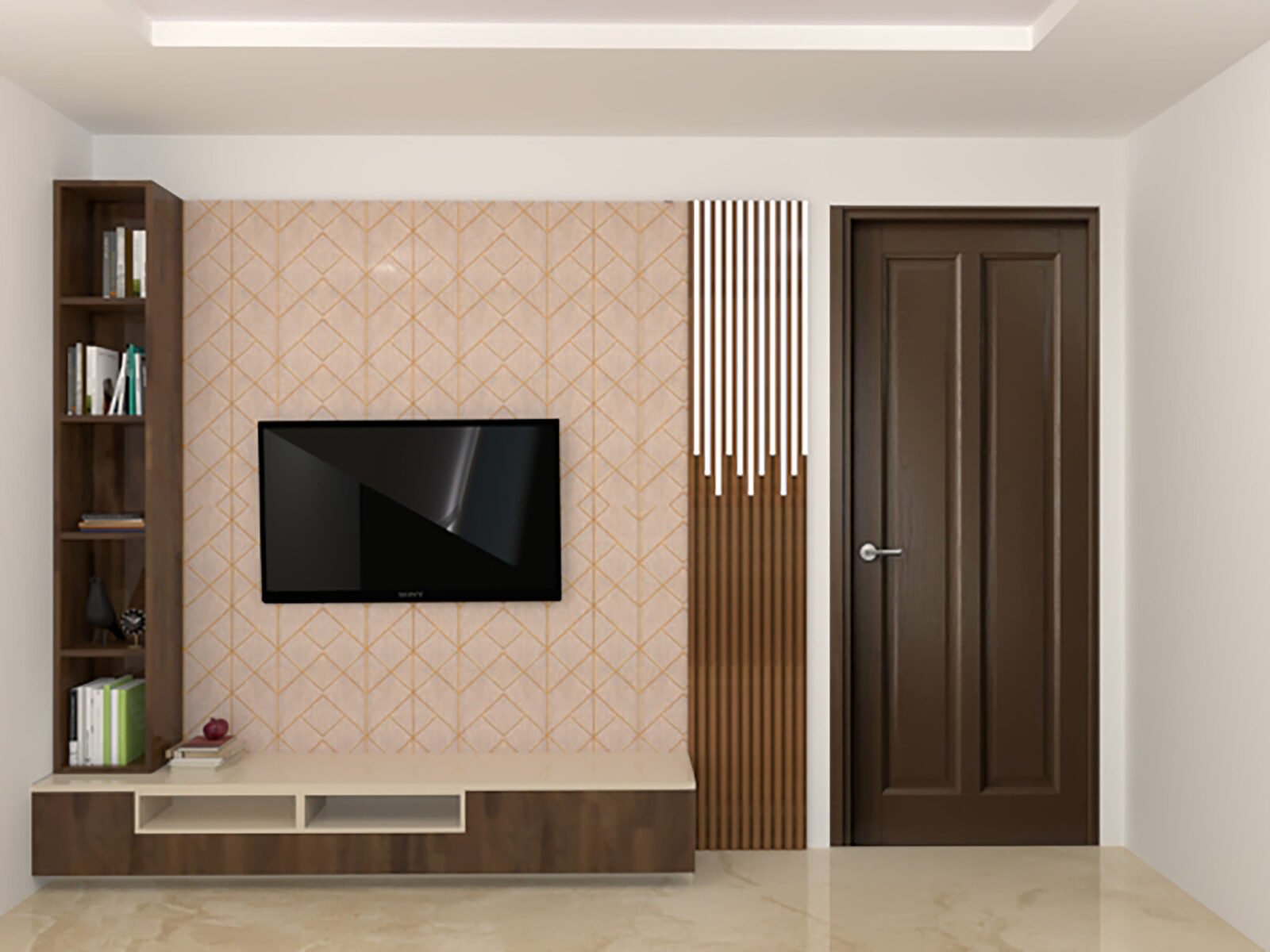 Custom TV unit and wall panel design in a Delhi home interior (5)