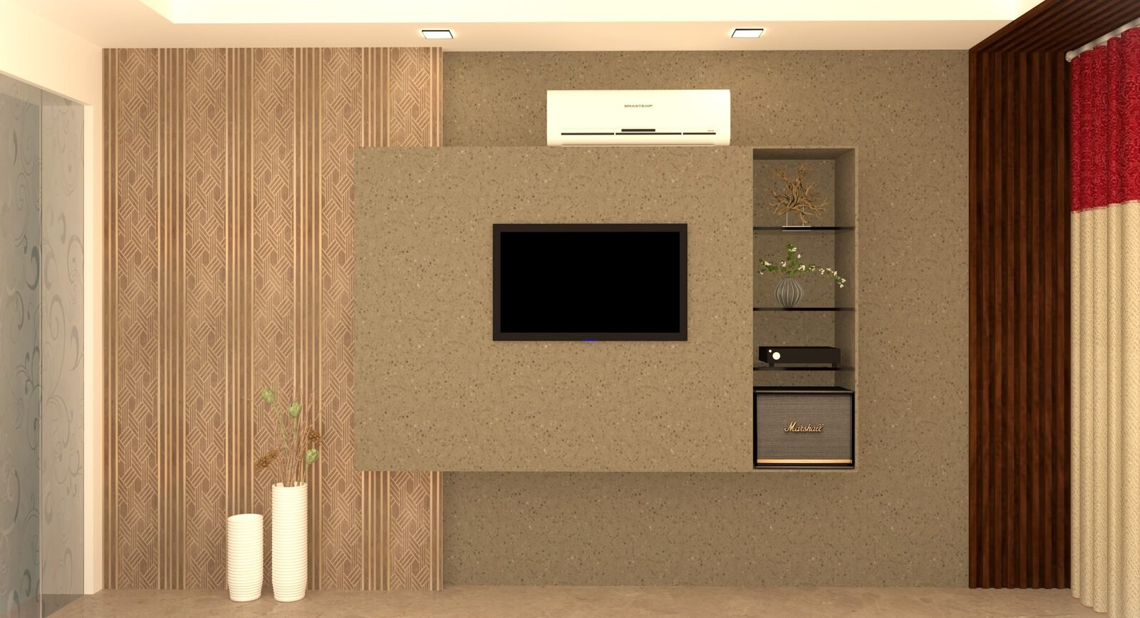 Custom TV unit and wall panel design in a Delhi home interior (6)