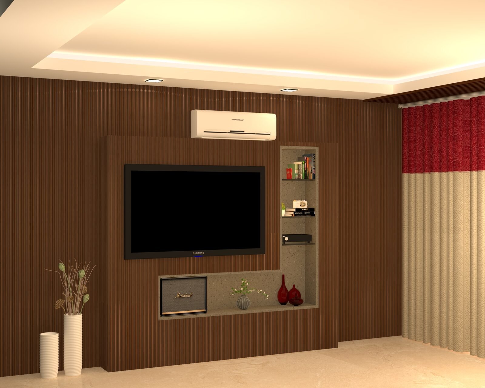Custom TV unit and wall panel design in a Delhi home interior (7)