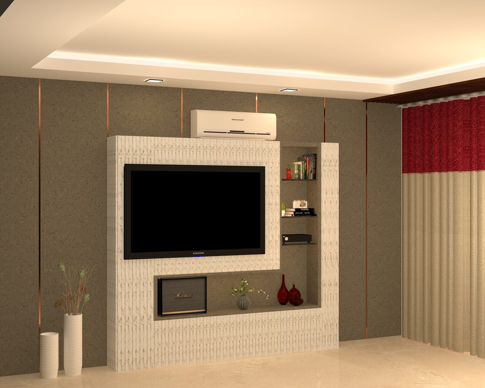 Custom TV unit and wall panel design in a Delhi home interior (8)