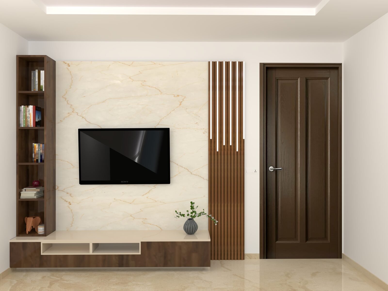 Custom TV unit and wall panel design in a Delhi home interior (9)